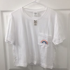 NWT - Cut White Pink Short Tee with Rainbow Pocket